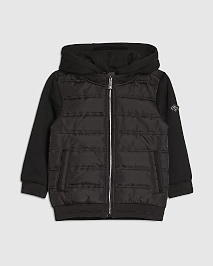 Mini Boys Black Hooded Hybrid Jacket