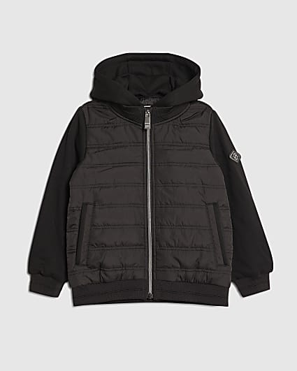 Boys Black Hooded Hybrid Jacket