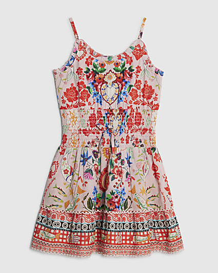 Girls Pink Mexicana Floral Mini Beach Dress