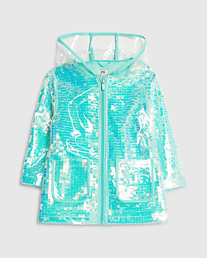Mini Girls Blue Sequin Raincoat