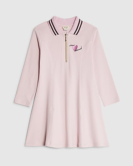 Mini Girls Pink Rib Polo Dress