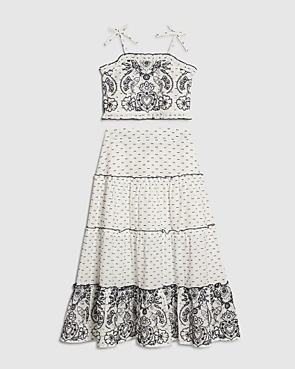 Girls White Mexicana Maxi Skirt Set