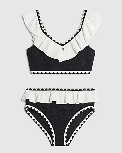 Gils Black Gold Textured Frill Bikini Set