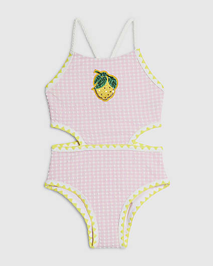 Girls Pink Lemon Cut Out Swimsuit