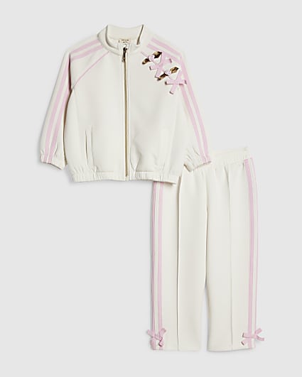 Mini Girls Cream Rosette Stripe Tracksuit Set