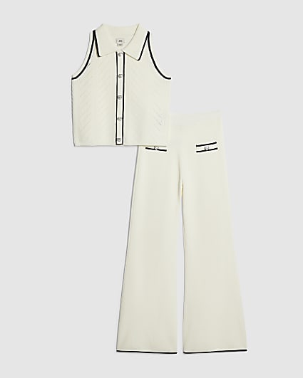 Girls Cream Polo Top Set