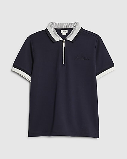 Mini Boys Navy Interest Collar Polo Shirt