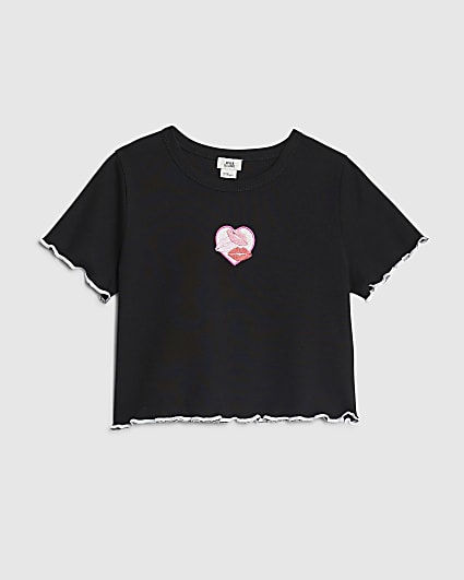 Girls Black Heart Lips T-Shirt