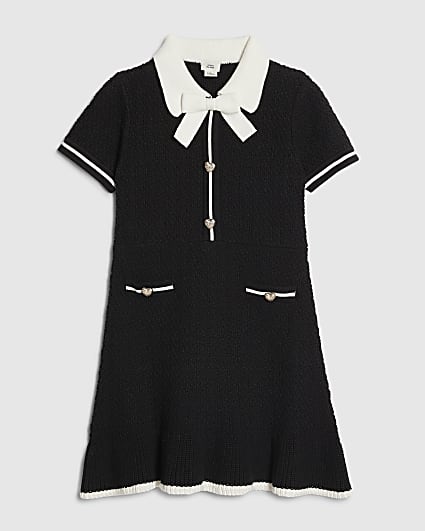 Girls Black Boucle Bow Dress