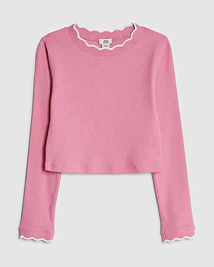 Girls Pink Scallop Trim Top
