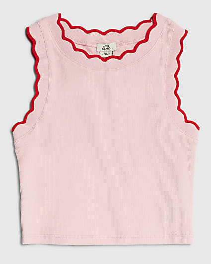 Girls Pink Scallop Trim Tank Top