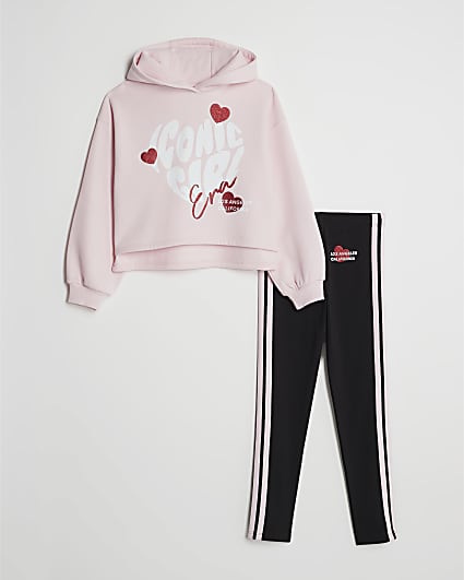 Girls Pink Iconic Hoodie And Leggings Set