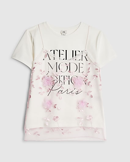 Girls White Lace 2 in 1 T-Shirt