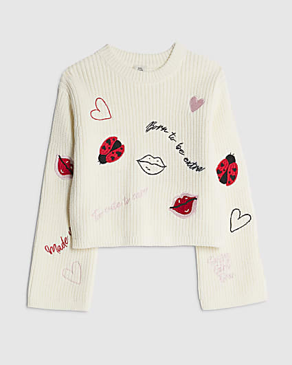 Girls Cream Ladybird Lips Jumper