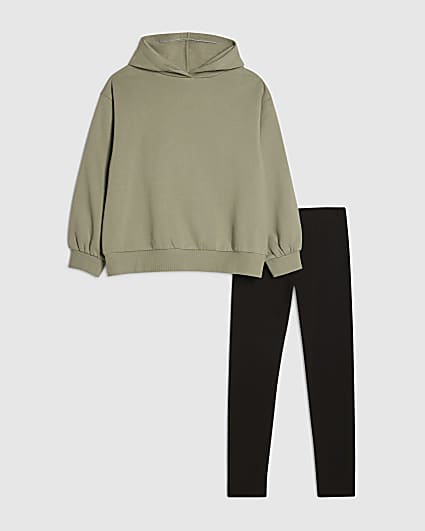 Girls Khaki Iconic Vibes Hoodie Set