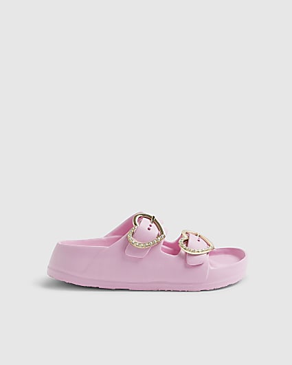 Girls Pink Heart Buckle Moulded Sliders