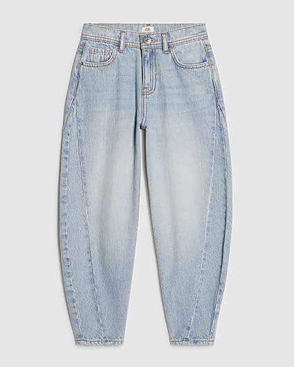 Girls Blue Barrel Leg Jeans