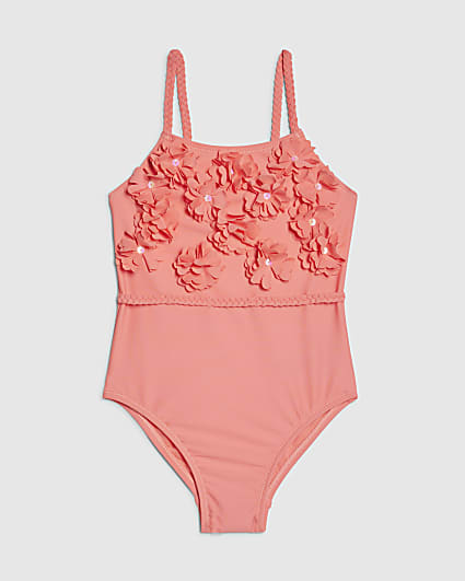 Mini Girls Pink 3D Flower Swimsuit