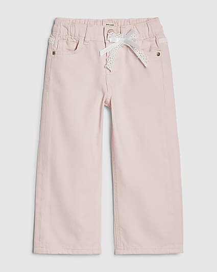 Mini Girls Pink Lace Bow Wide Leg Jeans