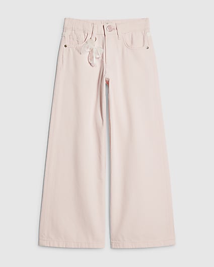 Girls Pink Lace With Keyring Wide Leg Jeans
