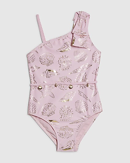 Girls Pink Gold Foil Shell Swimsuit