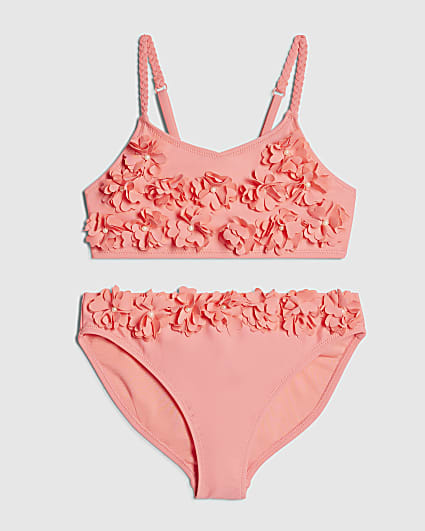 Girls Pink 3D Flower Bikini Set