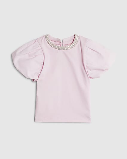 Mini Girls Pink Pearl Necklace T-Shirt