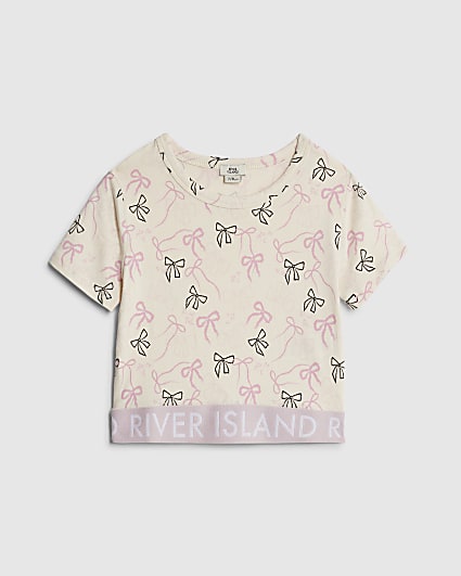 Girls Pink Bow Print RI Waistband Top