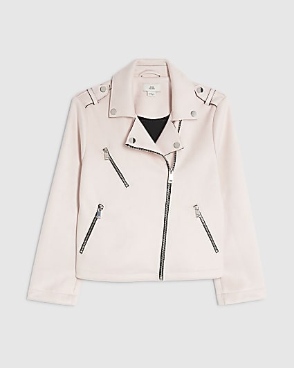 Girls Pink Faux Suede Biker Jacket