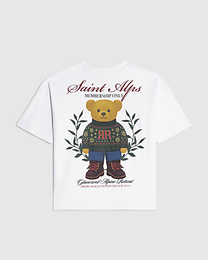 Boys White Bear Back Print T-shirt