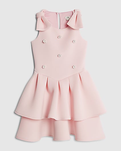 Girls Pink Pearl Embellished Scuba Dress