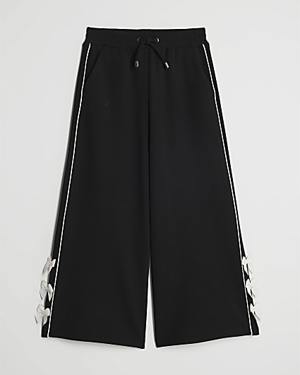 Girls Black Bow Wide Leg Trousers