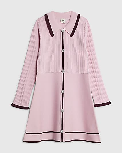 Girls Pink Tipped Button Dress