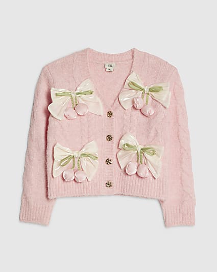 Girls Pink Bow Flower Cardigan