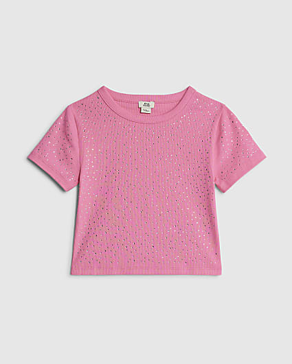 Girls Pink Embellished T-Shirt