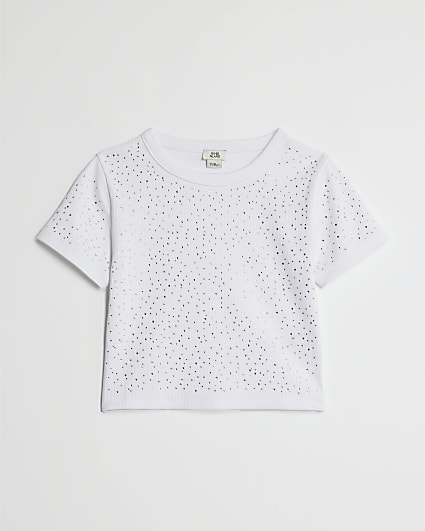Girls White Embellished T-Shirt