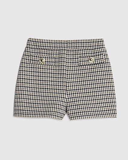 Girls Beige Check Button Shorts