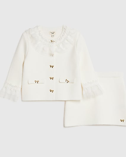 Mini Girls Cream Tulle Cardigan Set