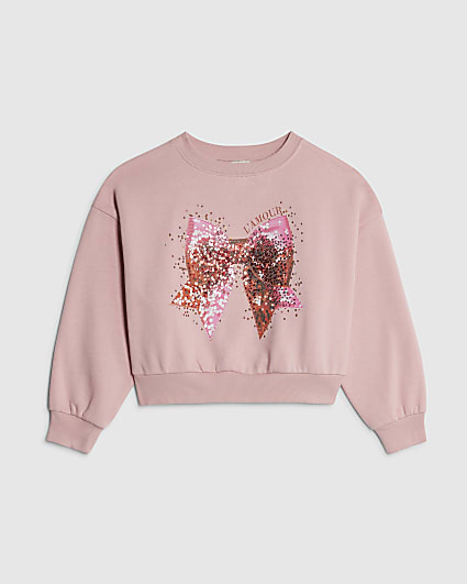 Girls Pink Embellished Bow Sweatshirt
