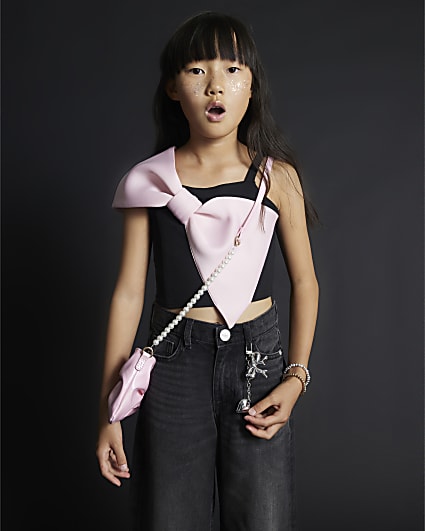 Girls Black Oversized Bow Top
