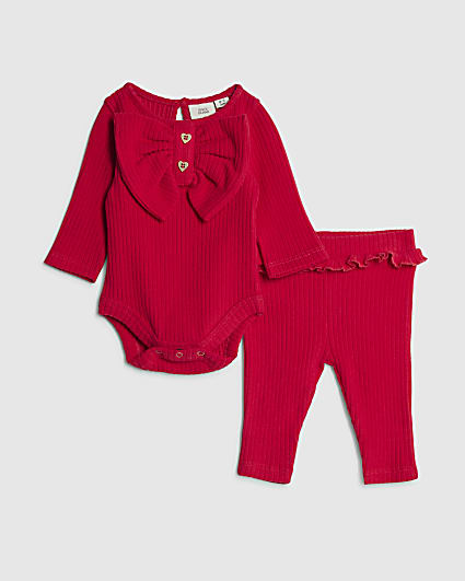 Baby Girls Red Bow Bodysuit Set