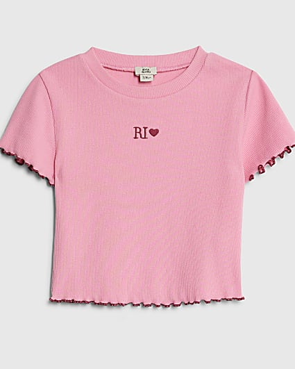 Girls Pink Lettuce Hem RI Top
