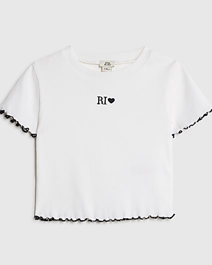 Girls White Lettuce Hem RI Top