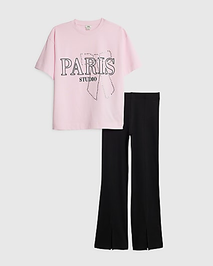 Girls Pink Paris Diamante T-Shirt Set