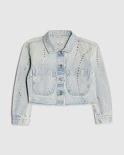 Girls Blue Embellished Denim Jacket