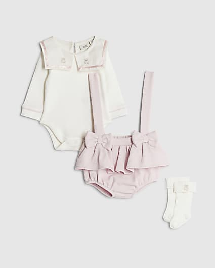 Baby Girls Pink Sailor Collar Romper Set