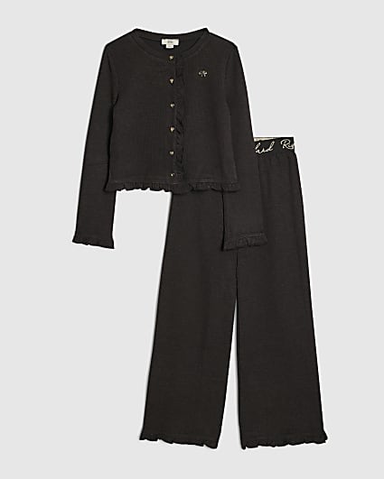 Girls Black Cosy Wide Leg Trousers Set
