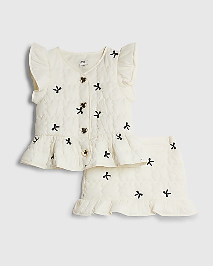 Mini Girls Cream Bow Gilet And Skirt Set