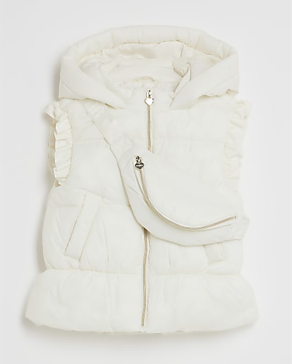 Mini Girls Cream Frilled Gilet With Bag