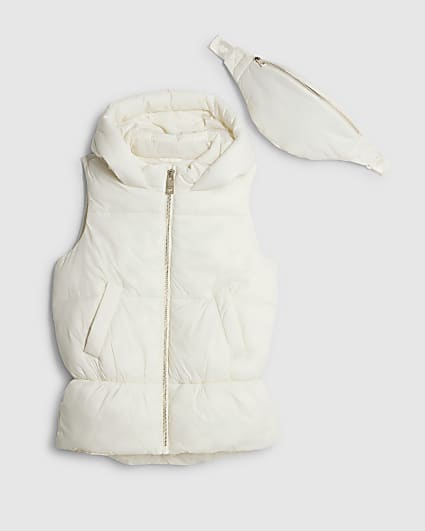 Girls Cream Gillet With Crossbody Bag Set